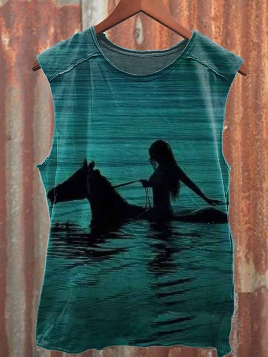 Vintage Printed Casual Cotton Tank Top