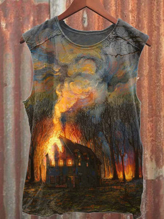 Retro Graffiti Print Casual Cotton Tank Top