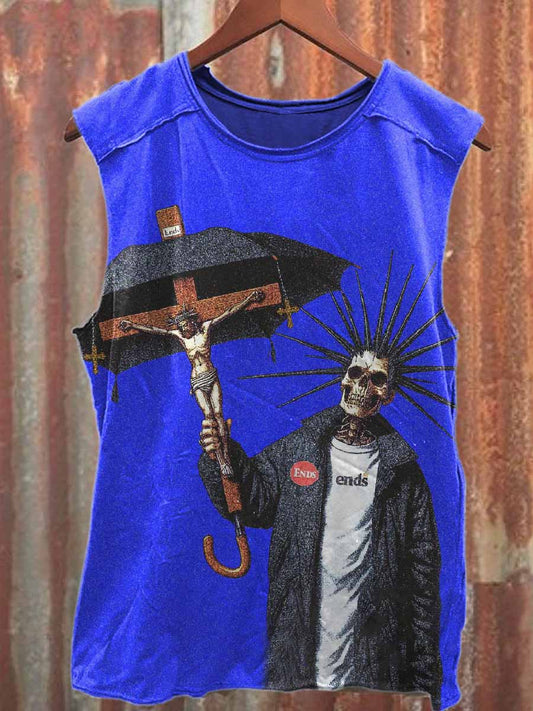Vintage Jesus Graffiti Print Casual Cotton Tank Top