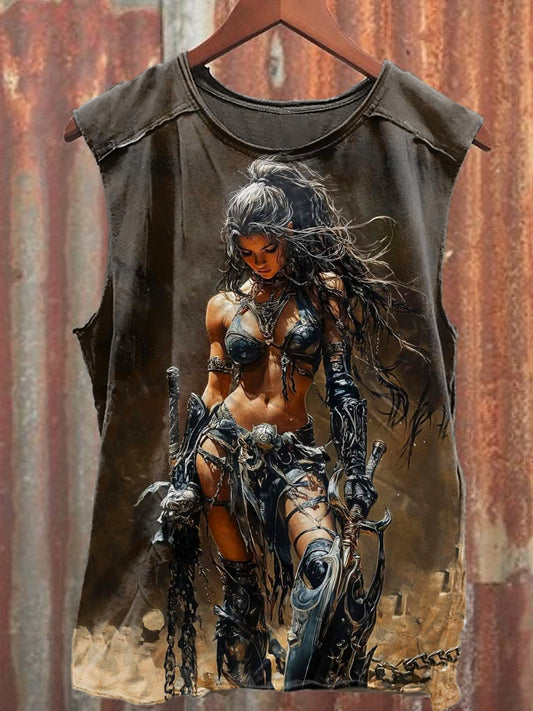 Men's Casual Female Warrior Printed Tank Top