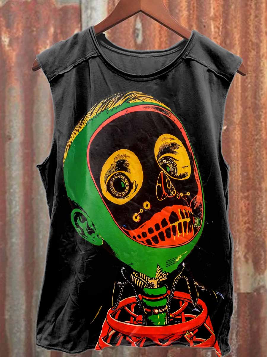 Retro 80s Punk Graffiti Print Casual Cotton Tank Top