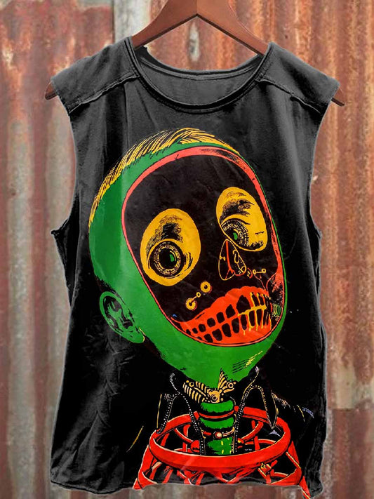 Retro 80s Punk Graffiti Print Casual Cotton Tank Top