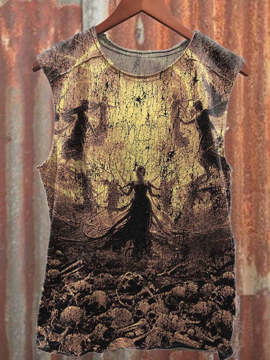 Retro Graffiti Print Casual Cotton Tank Top