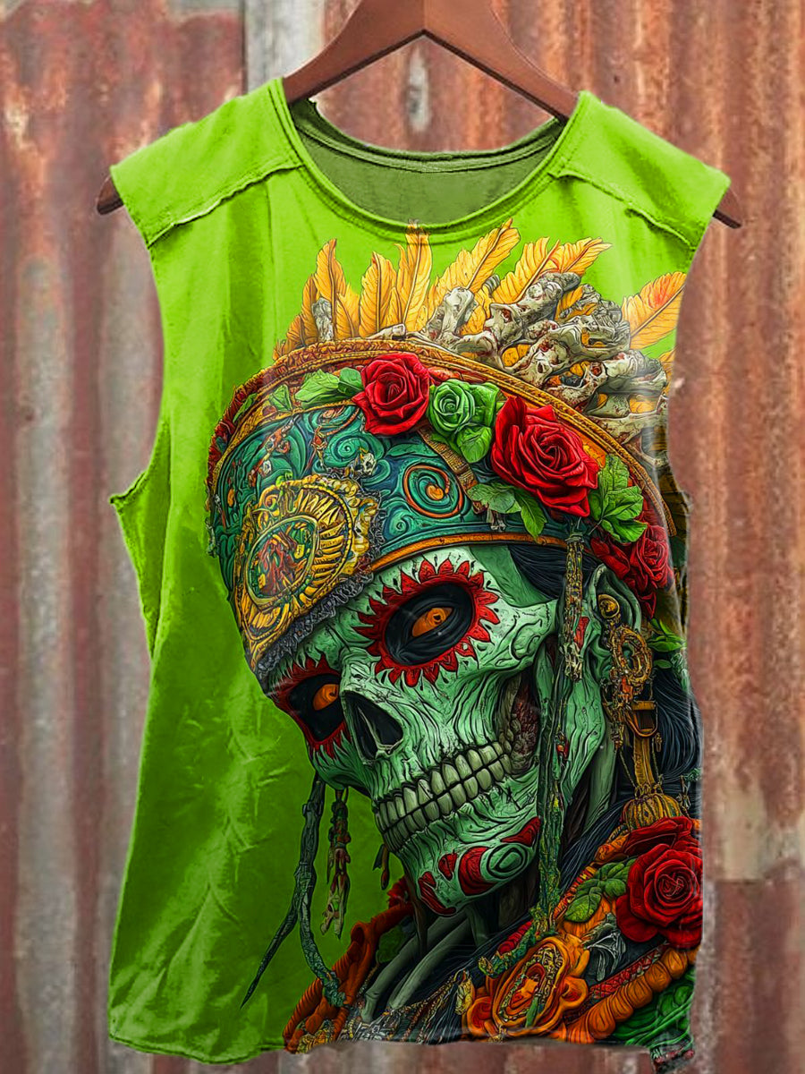 Men's Casual Native American Skull Printed Tank Top