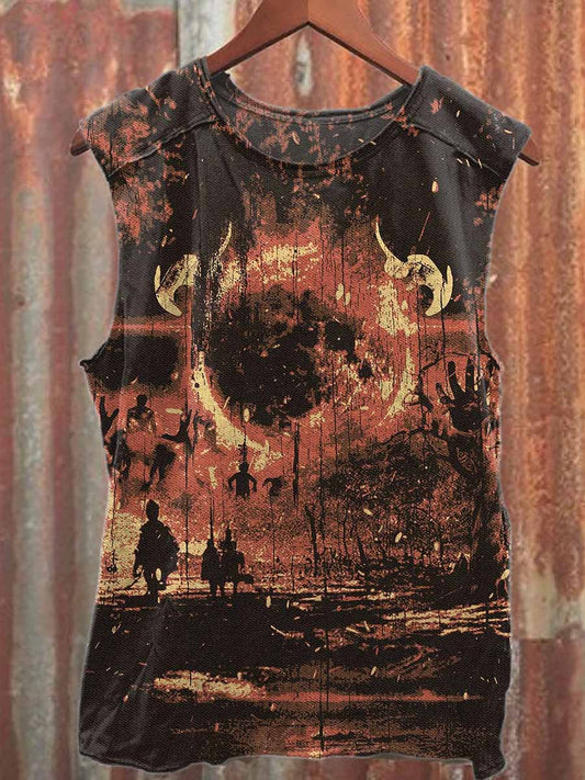 Retro Graffiti Print Casual Cotton Tank Top