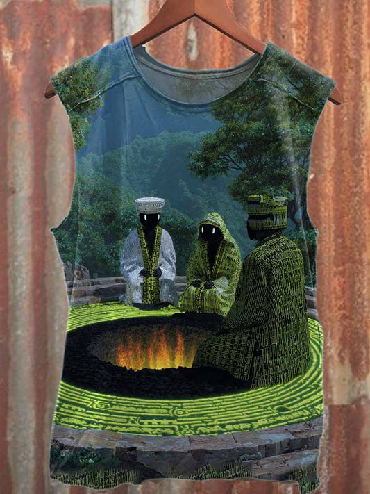 Vintage Printed Casual Cotton Tank Top