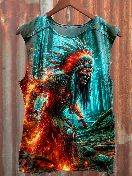 Men's Casual Native American Skull Printed Tank Top