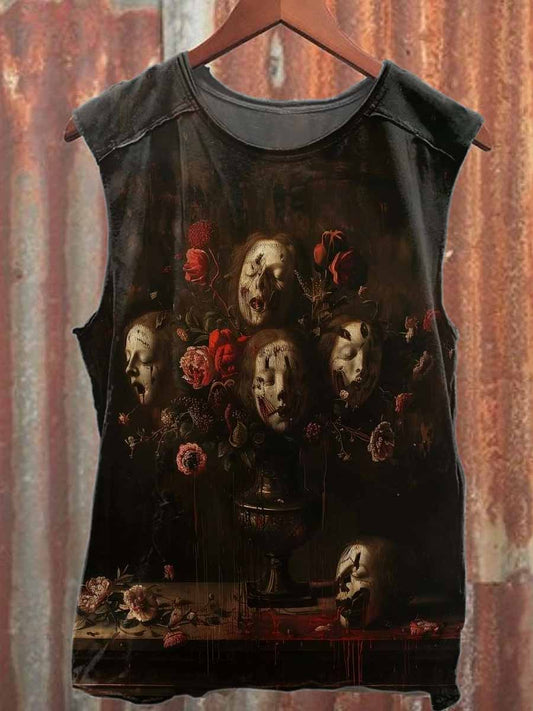 Vintage Printed Casual Cotton Tank Top
