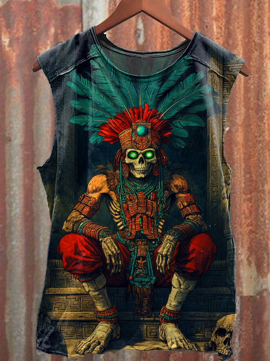 Men's Casual Native American Skull Printed Tank Top