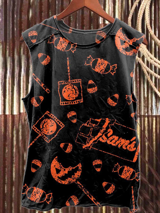 Vintage Halloween Art Print Cotton Tank Top