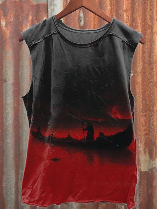 Vintage Midnight Hell Print Casual Cotton Tank Top