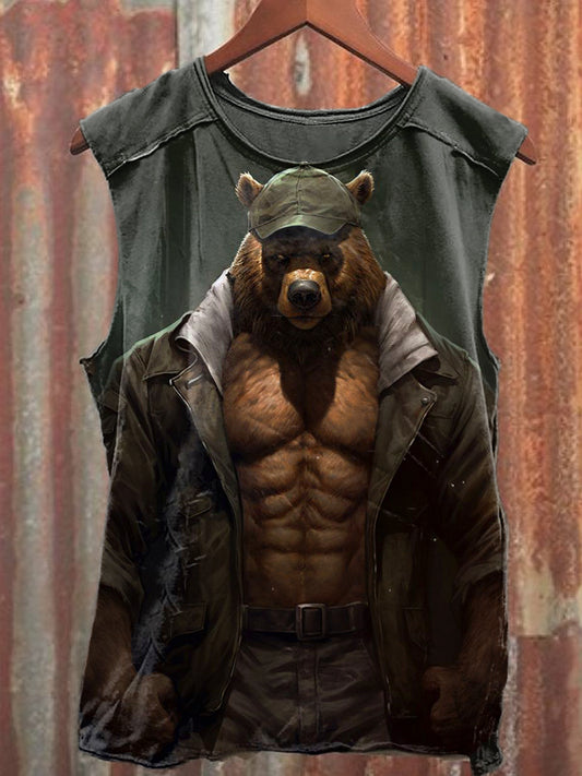 Men's Casual Bear Printed Tank Top