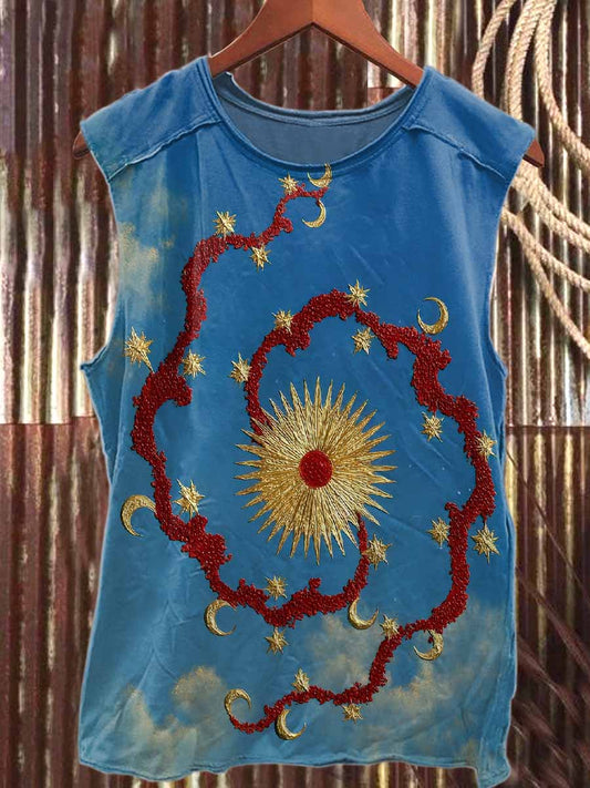 Retro Graffiti Print Loose Casual Tank Top