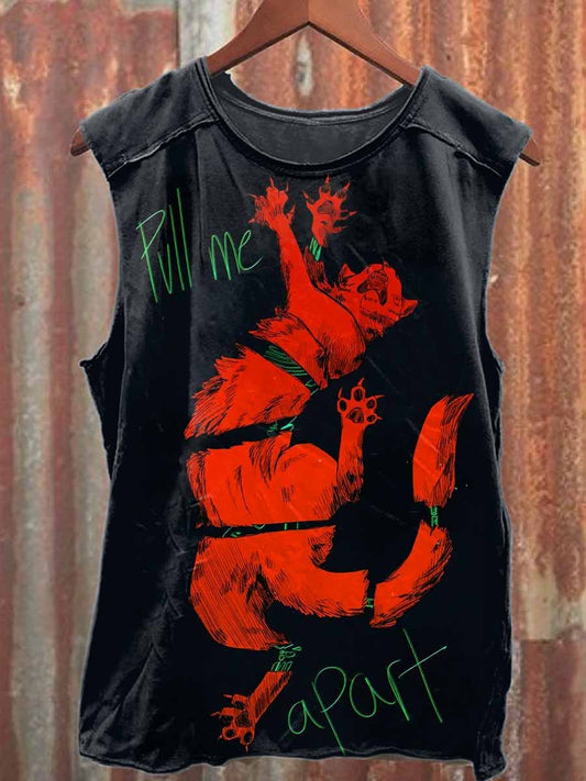 Retro Graffiti Print Loose Casual Tank Top