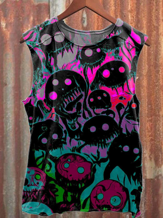 Retro Graffiti Print Loose Casual Tank Top