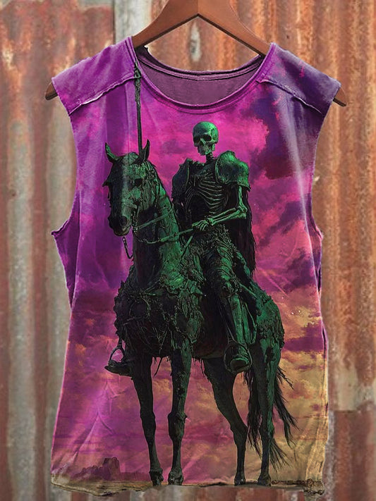 Men's Casual Skeleton Knight Printed Tank Top