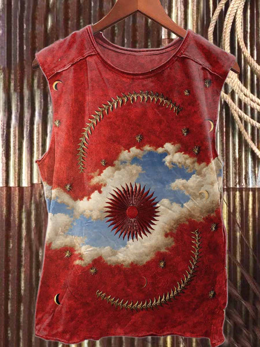 Retro Graffiti Print Loose Casual Tank Top