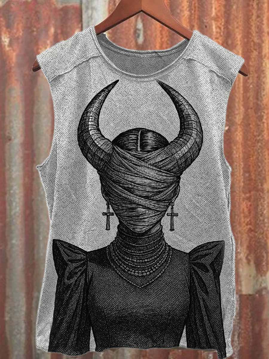 Retro Graffiti Print Casual Cotton Tank Top