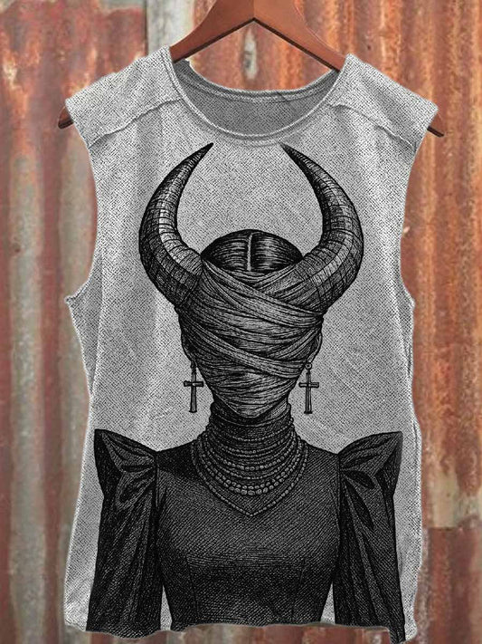 Retro Graffiti Print Casual Cotton Tank Top