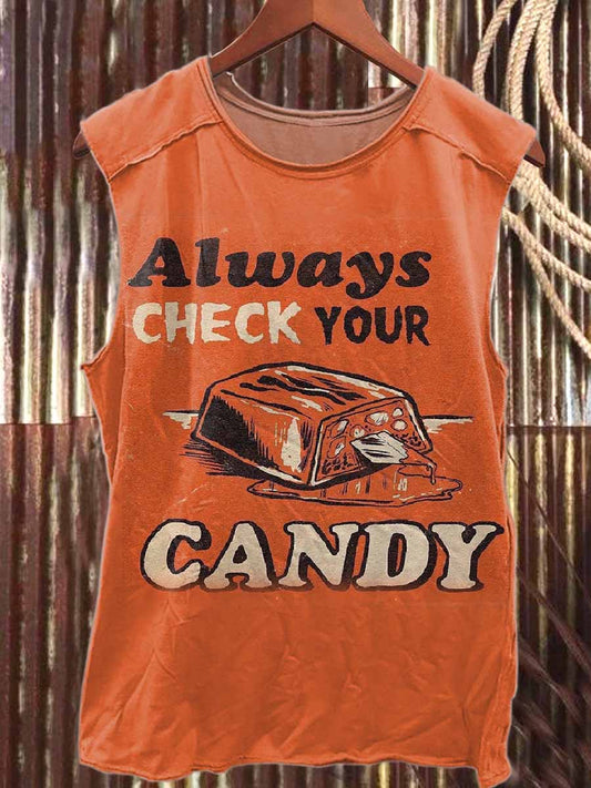 Vintage Halloween Graffiti Print Casual Cotton Tank Top