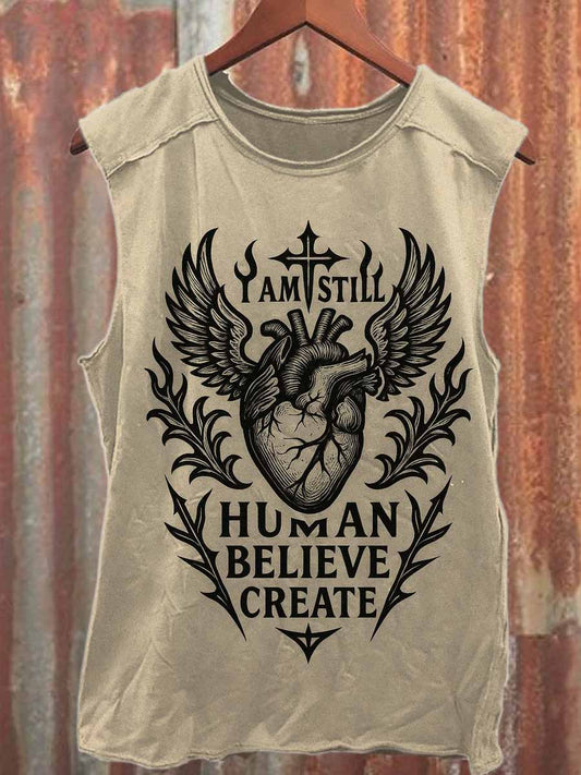Vintage Printed Casual Cotton Tank Top