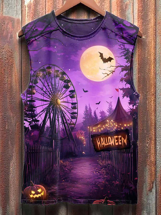 Vintage Halloween Graffiti Print Casual Cotton Tank Top