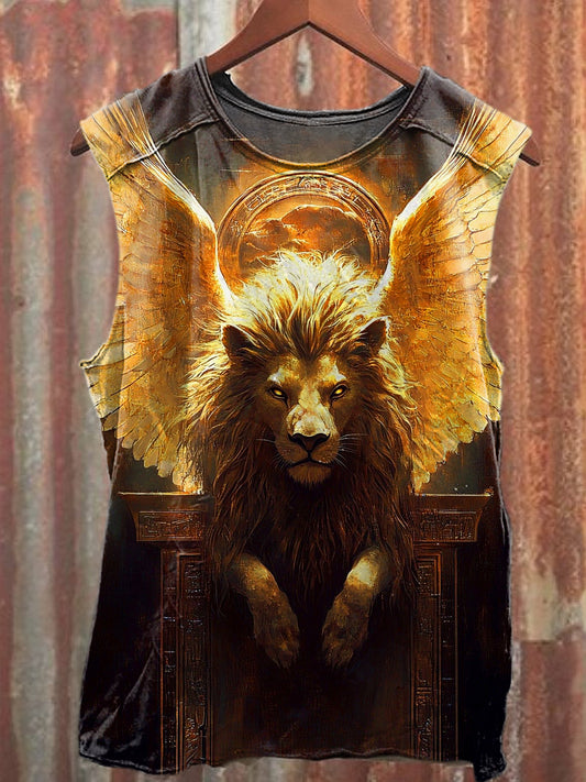 Men's Casual Holy Horse Flying Lion Printed Tank Top