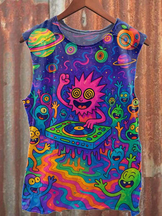 Retro Graffiti Print Casual Cotton Tank Top