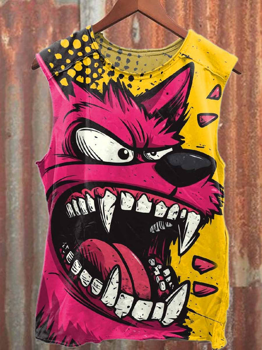 Retro Graffiti Print Casual Cotton Tank Top