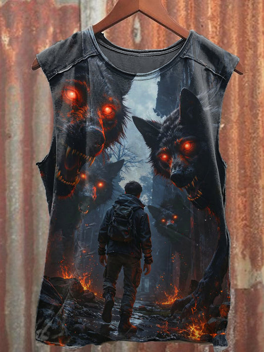 Men's Casual Wolf Printed Tank Top