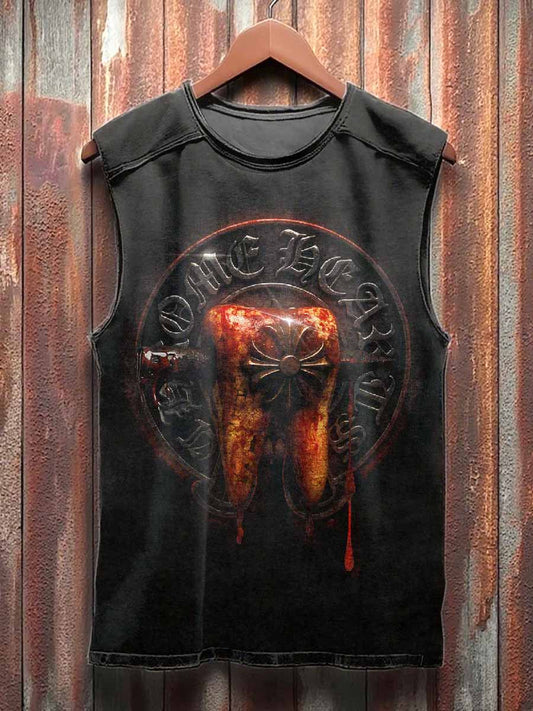 Retro Dark Graffiti Print Casual Cotton Tank Top