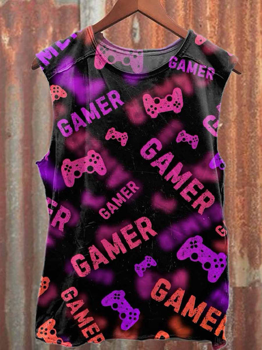 Retro Graffiti Print Casual Cotton Tank Top