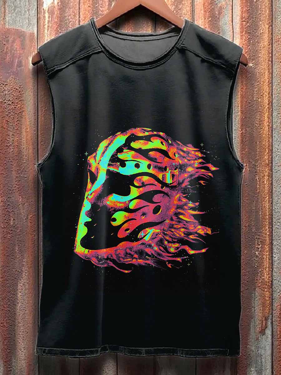 Retro Dark Graffiti Print Casual Cotton Tank Top