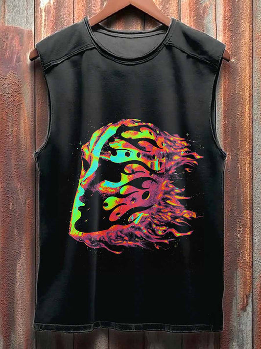 Retro Dark Graffiti Print Casual Cotton Tank Top