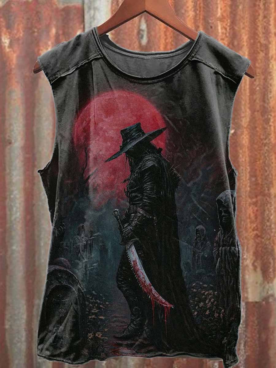 Retro Swordsman Print Casual Cotton Tank Top