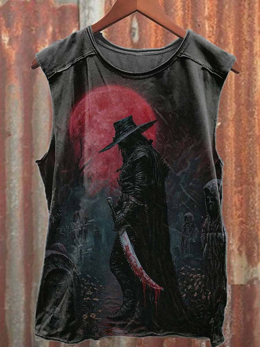Retro Swordsman Print Casual Cotton Tank Top