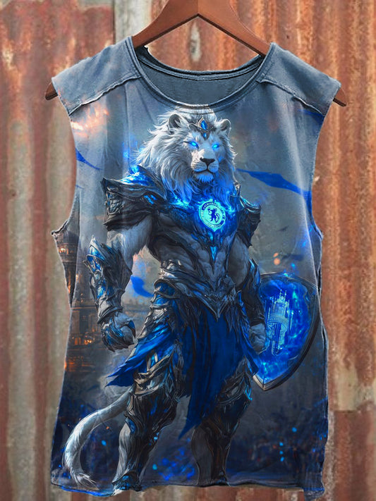 Men's Casual Lion Of Battle Printed Tank Top