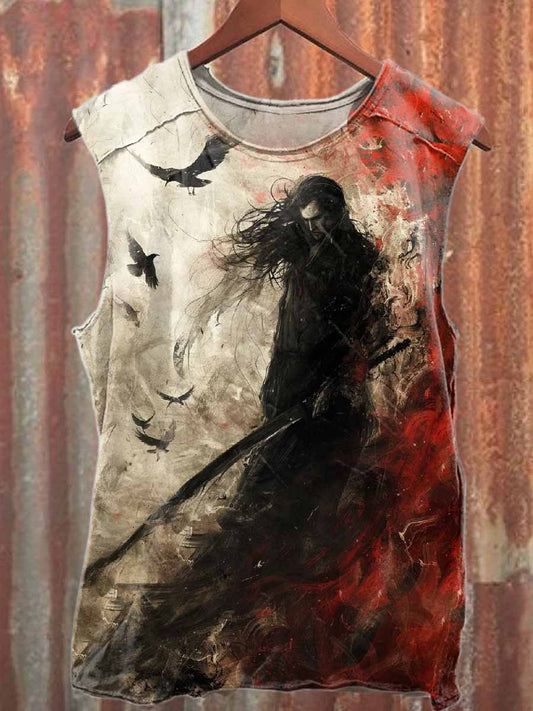 Retro Swordsman Print Casual Cotton Tank Top