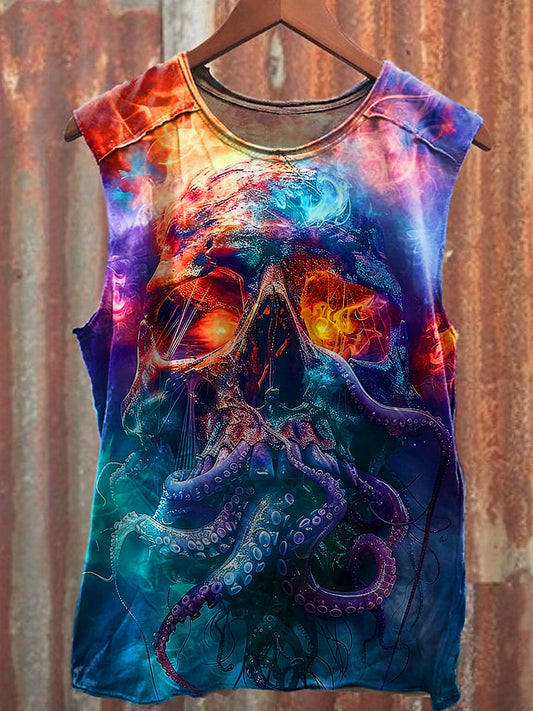 Men's Casual Octopus Skull Printed Tank Top
