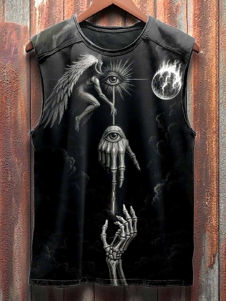 Retro Dark Graffiti Printed Casual Cotton Tank Top