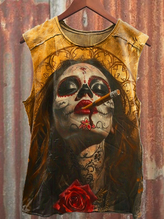 Men's Casual Smoking Ghost Bride Printed Tank Top