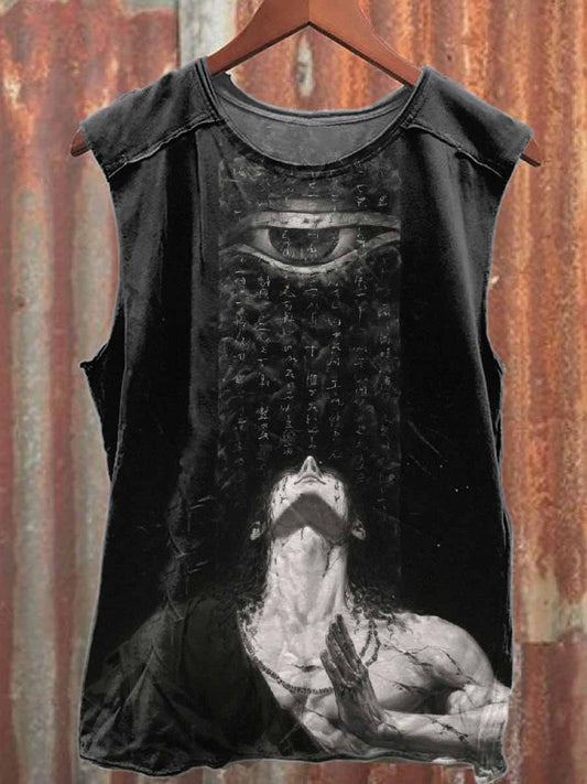 Retro Graffiti Print Casual Cotton Tank Top