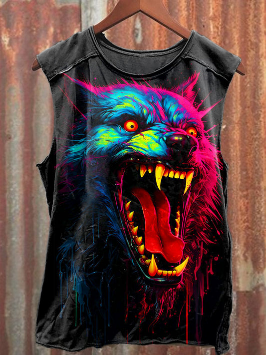 Men's Casual Colorful Roaring Dog Printed Tank Top