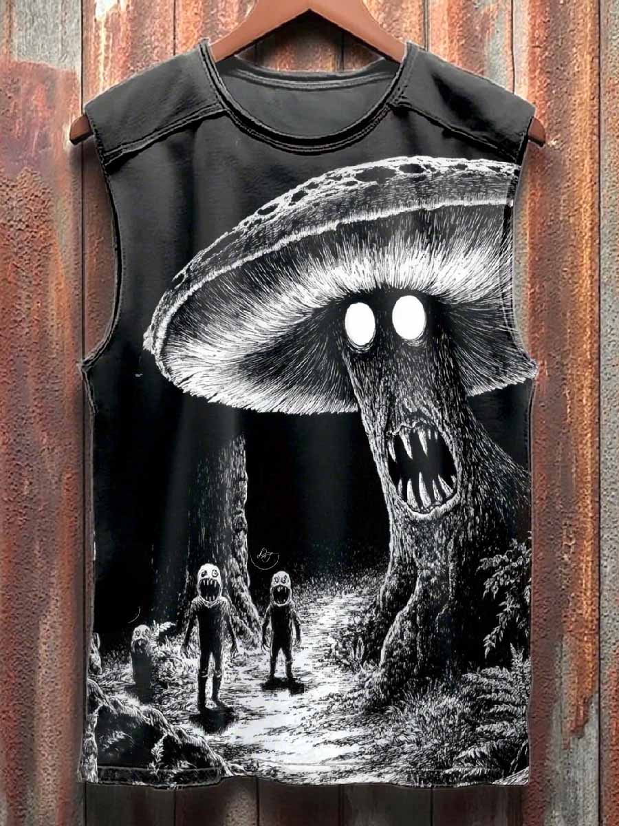 Retro Dark Graffiti Printed Casual Cotton Tank Top