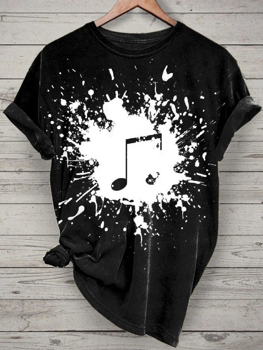 Unisex Music Note Printed Vintage Fashion Loose Short Sleeve T-Shirt