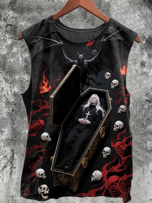 Men's Godfather Of Metal Never Dies Printed Round Neck Tank Top