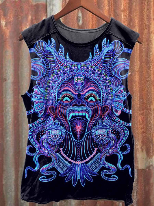 Retro Graffiti Print Casual Cotton Tank Top