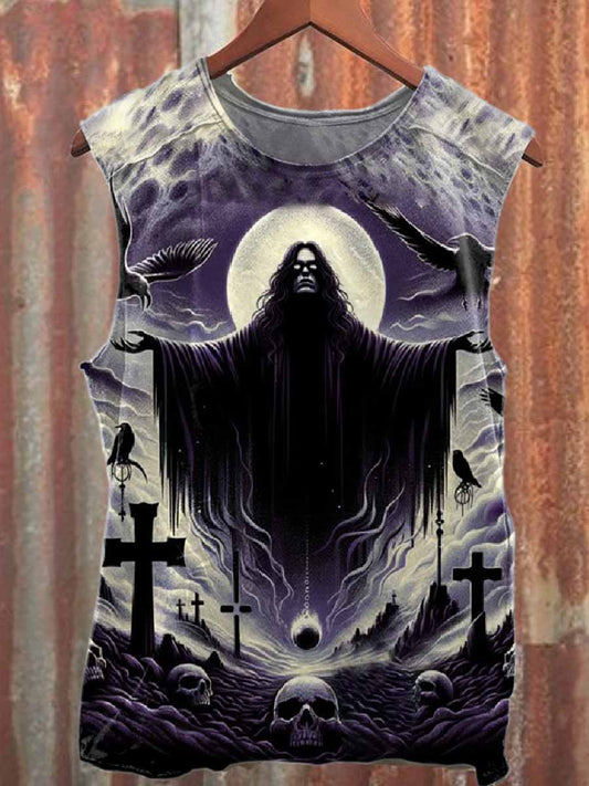 Men's Godfather Of Metal Never Dies Printed Round Neck Tank Top