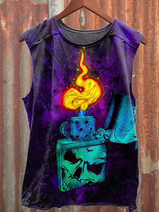 Retro Graffiti Print Casual Cotton Tank Top