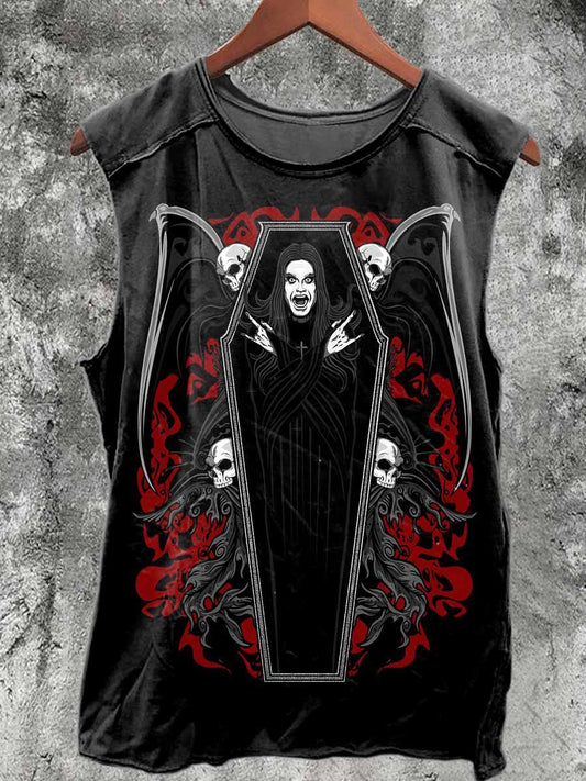Men's Godfather Of Metal Never Dies Printed Round Neck Tank Top